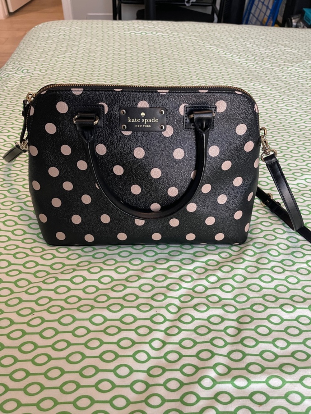 kate spade Black Satchel with beige Polka Dots